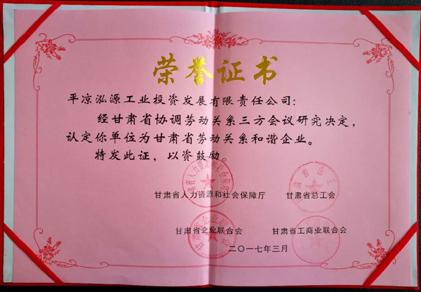 星空体育泓源公司荣获“甘肃省劳动关系和谐企业”称号(图2)